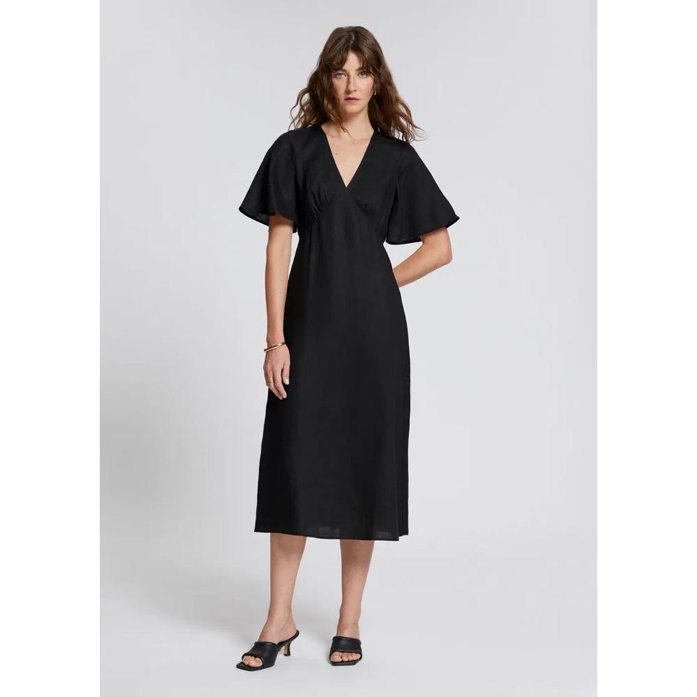 & Other Stories Black Linen Midi Dress 12